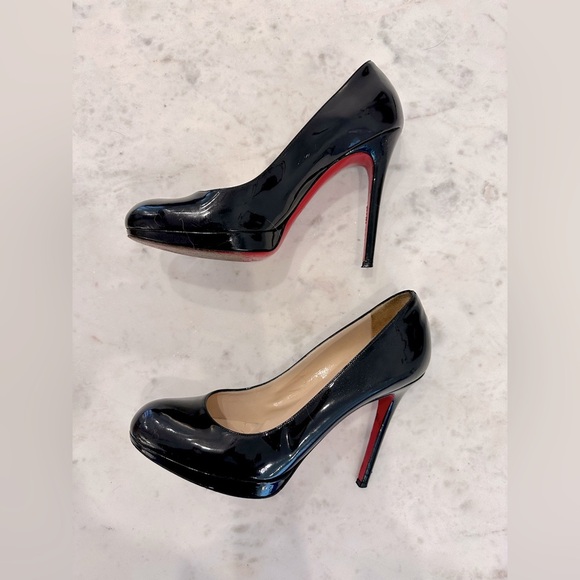 Christian Louboutin Paris Simple 100 mm Black Patent Leather Almond Toe Pumps - Picture 5 of 13